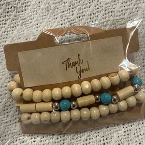 Three-Piece Stackable Bead Bracelet Set - Ivory & Turquoise Accent